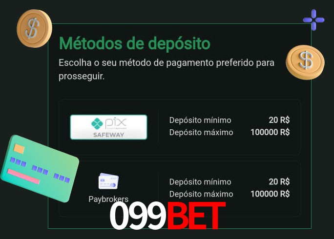O cassino 099Bet oferece uma grande variedade de métodos de pagamento